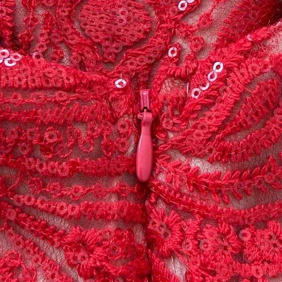 Free People Night Shimmers Mini Dress Red Lace Sequins Plunge V Party Dress - Picture 9 of 11